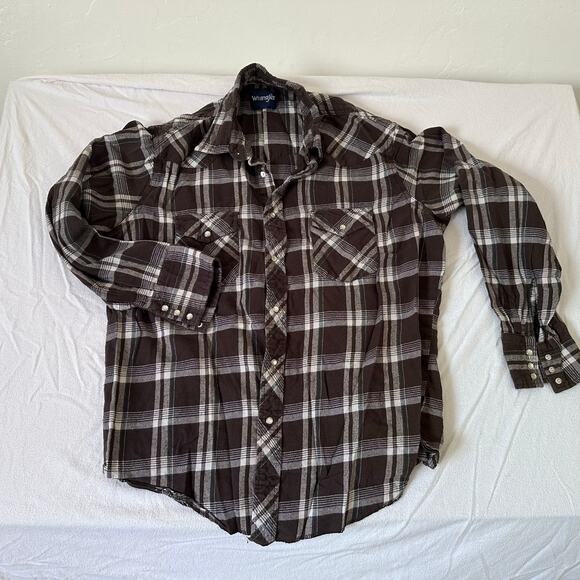 Wrangler Western Shirt Mens L Plaid Long Sleeve Pearl Snap Cowboy Rodeo Flannel - Picture 1 of 5